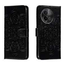 Custodia in pelle per telefono con motivo in rilievo Sun Mandala per vivo S18e (nera)