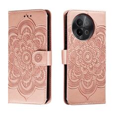 Custodia in pelle per telefono con motivo in rilievo Sun Mandala per vivo S18e (oro rosa)