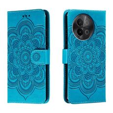 Custodia in pelle per telefono con motivo in rilievo Sun Mandala per vivo S18e (blu)