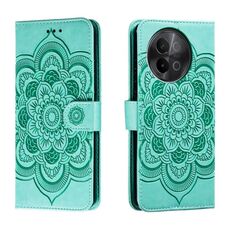 Custodia in pelle per telefono con motivo in rilievo Sun Mandala per vivo S18e (verde)