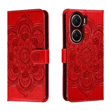 Custodia in pelle per telefono con motivo in rilievo Sun Mandala per vivo V29e (rosso)