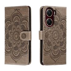 Custodia in pelle per telefono con motivo in rilievo Sun Mandala per vivo V29e (grigio)