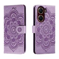 Custodia in pelle per telefono con motivo in rilievo Sun Mandala per vivo V29e (viola)