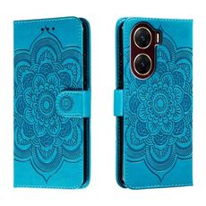 Custodia in pelle per telefono con motivo in rilievo Sun Mandala per vivo V29e (blu)