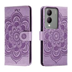Custodia in pelle per telefono con motivo in rilievo Sun Mandala per vivo Y17S (viola)