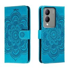 Custodia in pelle per telefono con motivo in rilievo Sun Mandala per vivo Y17S (blu)