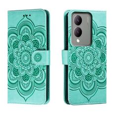 Per vivo Y17S Custodia in pelle con motivo a rilievo Sun Mandala (verde)