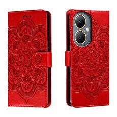 Custodia in pelle per telefono con motivo in rilievo Sun Mandala per vivo Y35M+ (rossa)