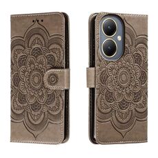 Custodia in pelle per telefono con motivo in rilievo Sun Mandala per vivo Y35M+ (grigio)