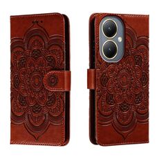 Custodia in pelle per telefono con motivo in rilievo Sun Mandala per vivo Y35M+ (marrone)