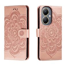 Custodia in pelle per telefono con motivo in rilievo Sun Mandala per vivo Y35M+ (oro rosa)