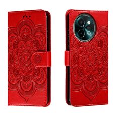 Custodia in pelle per telefono con motivo in rilievo Sun Mandala per vivo Y38 (rosso)