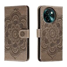 Custodia in pelle per telefono con motivo in rilievo Sun Mandala per vivo Y38 (grigio)