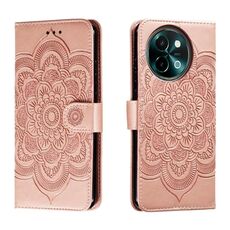 Custodia in pelle per telefono con motivo in rilievo Sun Mandala per vivo Y38 (oro rosa)