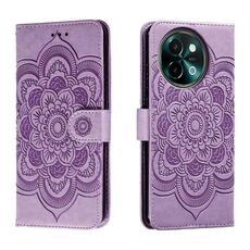 Custodia in pelle per telefono con motivo in rilievo Sun Mandala per vivo Y38 (viola)