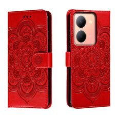 Custodia in pelle per telefono con motivo in rilievo Sun Mandala per vivo Y78 (rosso)