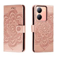 Custodia in pelle per telefono con motivo in rilievo Sun Mandala per vivo Y78 (oro rosa)