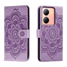 Custodia in pelle per telefono con motivo in rilievo Sun Mandala per vivo Y78 (viola)