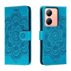 Custodia in pelle per telefono con motivo in rilievo Sun Mandala per vivo Y78 (blu)
