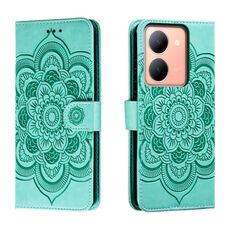 Custodia in pelle per telefono con motivo in rilievo Sun Mandala per vivo Y78 (verde)
