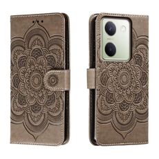 Custodia in pelle per telefono con motivo in rilievo Sun Mandala per vivo Y100 5G (grigio)
