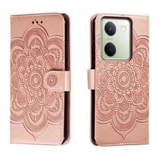 Custodia in pelle per telefono con motivo in rilievo Sun Mandala per vivo Y100 5G (oro rosa)