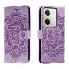 Custodia in pelle per telefono con motivo in rilievo Sun Mandala per vivo Y100 5G (viola)