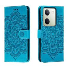 Custodia in pelle per telefono con motivo in rilievo Sun Mandala per vivo Y100 5G (blu)