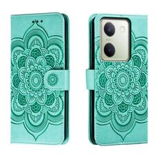 Custodia in pelle per telefono con motivo in rilievo Sun Mandala per vivo Y100 5G (verde)