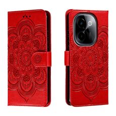 Custodia in pelle per telefono con motivo in rilievo Sun Mandala per vivo Y200 5G (rosso)