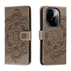 Custodia in pelle per telefono con motivo in rilievo Sun Mandala per vivo Y200 5G (grigio)