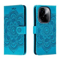 Custodia in pelle per telefono con motivo in rilievo Sun Mandala per vivo Y200 5G (blu)