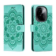 Custodia in pelle per telefono con motivo in rilievo Sun Mandala per vivo Y200 5G (verde)
