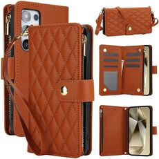 Per Samsung Galaxy S24 Ultra 5G YM016 Custodia per telefono in pelle con cerniera rombica con cordino (marrone)