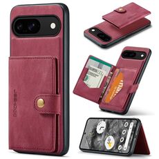 Per Google Pixel 9 JEEHOOD J01 Custodia a portafoglio magnetica retrò staccabile (rossa)