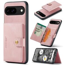 Custodia a portafoglio magnetica retrò staccabile per Google Pixel 9 JEEHOOD J01 (rosa)