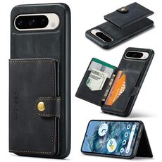 Per Google Pixel 9 Pro JEEHOOD J01 Custodia a portafoglio magnetica retrò staccabile (nera)