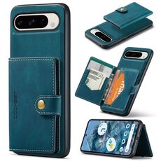 Per Google Pixel 9 Pro JEEHOOD J01 Custodia a portafoglio magnetica retrò staccabile (blu)