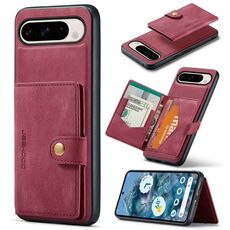 Per Google Pixel 9 Pro JEEHOOD J01 Custodia a portafoglio magnetica retrò staccabile (rossa)