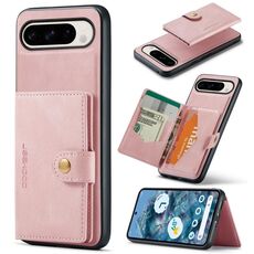 Per Google Pixel 9 Pro JEEHOOD J01 Custodia a portafoglio magnetica retrò staccabile (rosa)
