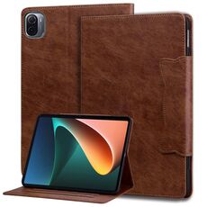 Custodia per tablet in pelle con fibbia per gatti Xiaomi Pad 5 (marrone)