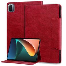 Custodia per tablet in pelle con fibbia per gatti Xiaomi Pad 5 (rossa)