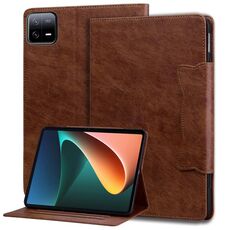 Custodia per tablet in pelle con fibbia per gatti Xiaomi Pad 6 (marrone)