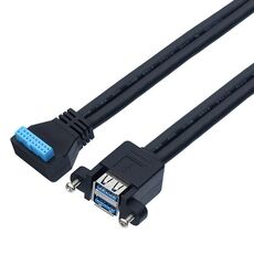 Doppio cavo di prolunga USB 3.0 con foro per vite fissa a gomito a 20 pin, lunghezza: 0,5 m (nero)