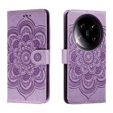 Per Xiaomi 14 Ultra Sun Mandala Embossing Pattern Custodia in pelle per telefono (viola)