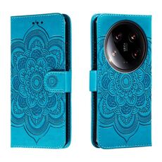 Custodia in pelle per telefono con motivo in rilievo Mandala Ultra Sun Xiaomi 14 (blu)