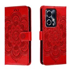 Custodia in pelle per telefono con motivo a rilievo Mandala Sun per Honor 90 GT (rosso)