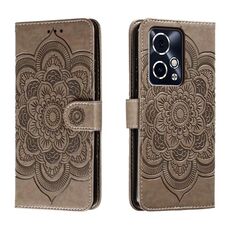 Custodia in pelle per telefono con motivo in rilievo Sun Mandala per Honor 90 GT (grigio)