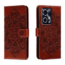 Custodia in pelle per telefono con motivo a rilievo Mandala Sun per Honor 90 GT (marrone)