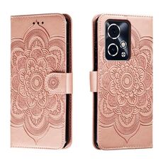 Custodia in pelle per telefono con motivo in rilievo Sun Mandala per Honor 90 GT (oro rosa)